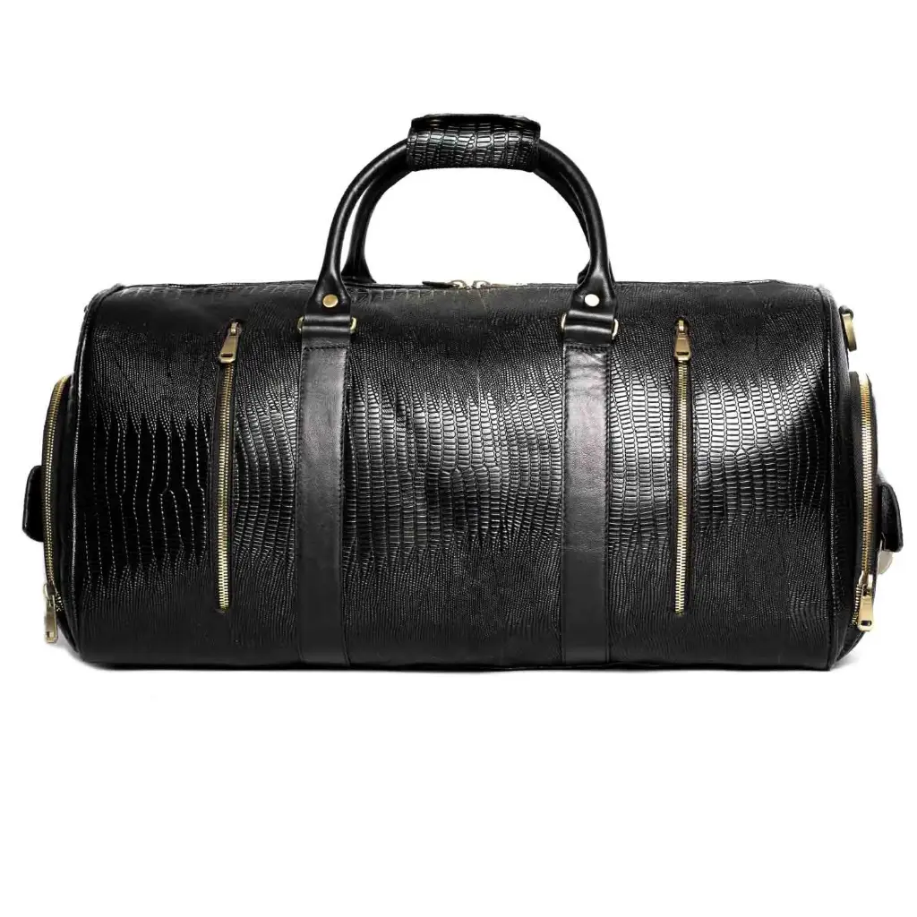 [830] Loyan Leather Duffle Bag (Lizard) (Black)
