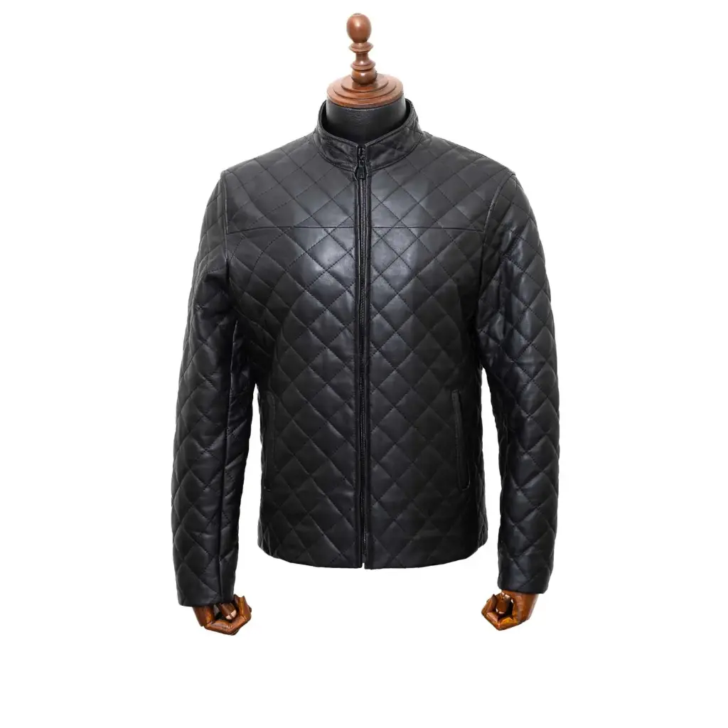 [192] Men’s Silas Quilted Leather Jacket (Black, XL)